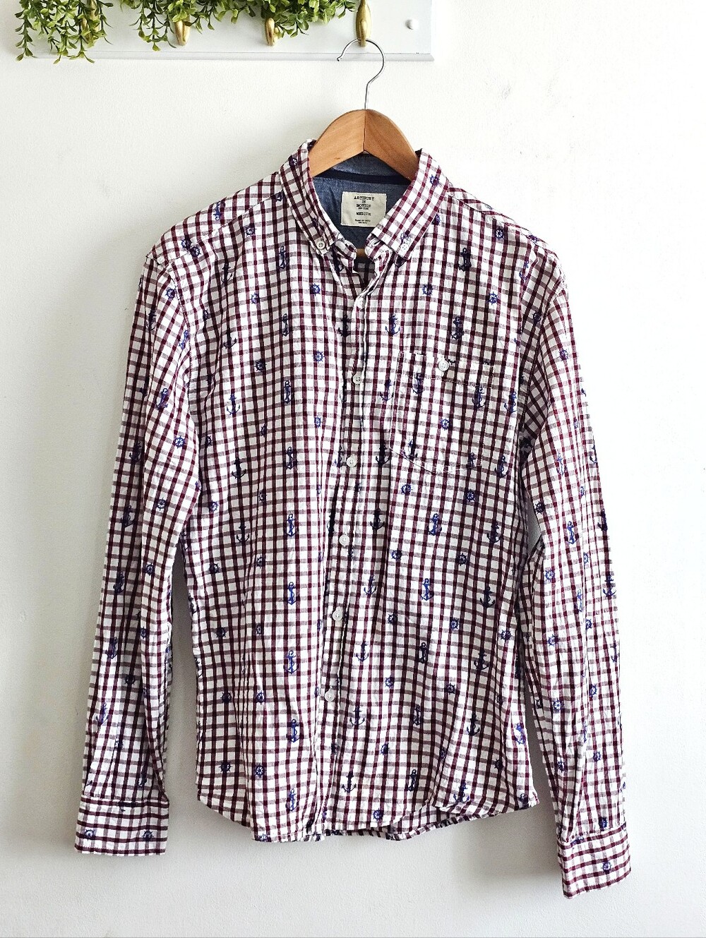 Artistry in Motion Anchor Gingham Button Down Shirt Men's Medium 100% Cotton
